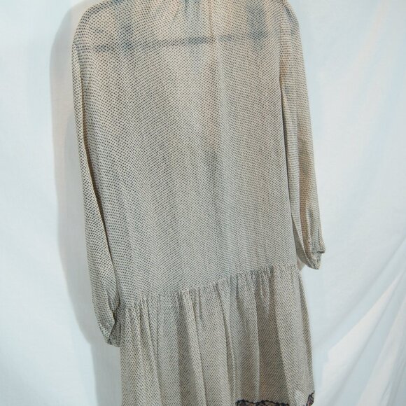 Joie | 100 % Silk Boho Peasant Dress Beige Black Embroidered | Size S - Picture 6 of 8